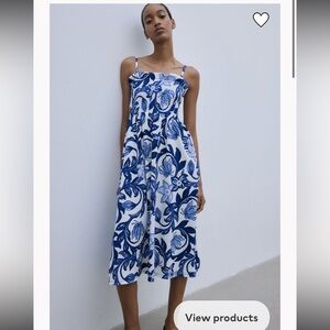 H&M Blue and White Floral Smocked Dress Size L NWT